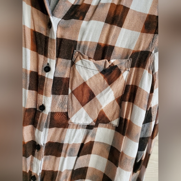 Poly&Esther OOAK Custom Bleach Dye Check Pattern Button-down Light Flannel Shirt - Picture 3 of 13